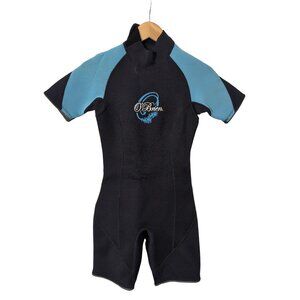 OBrien‎ Wetsuit Womens M Black Blue Shorty Short Sleeve Dive Surf Paddle Ski